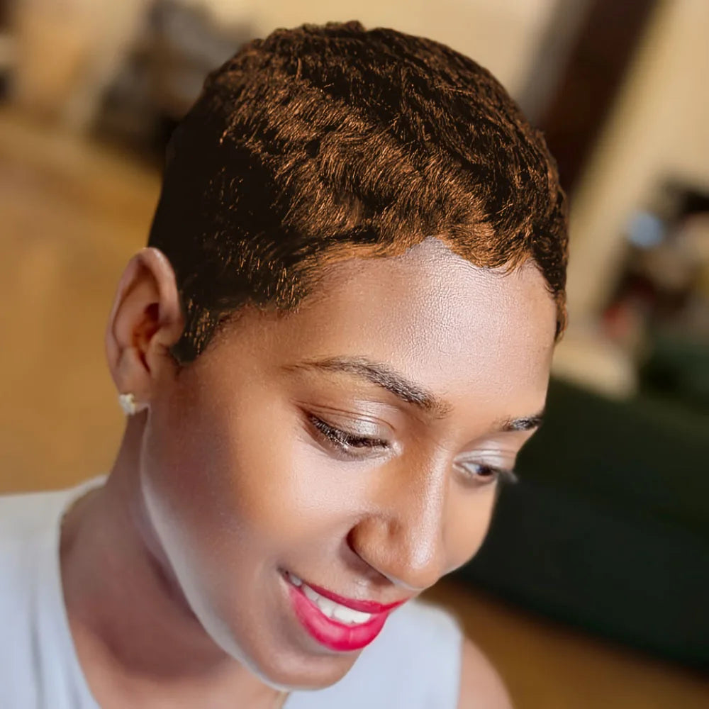 Human Hair Wig Pixie Cut Wig Short Curly Wave Human Hair Wigs for Women Full Machine Made Wig 150% Density 4Inch