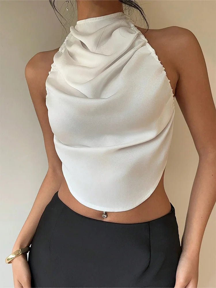 2025 New Summer Hot Girls Halter Neck Irregular Sexy Bellyband Top Street Shot Fashion Backless Outside Wearing Small Vest Tees