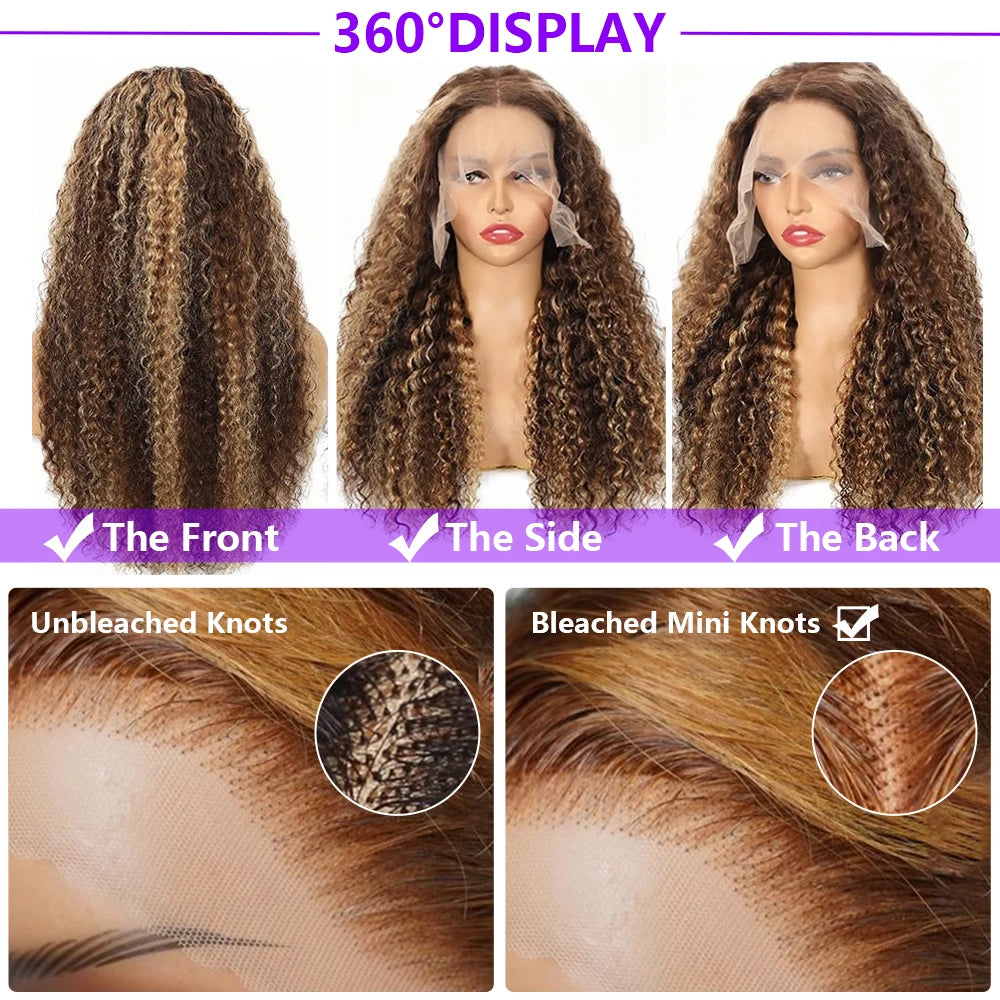 High Density 30 Inch Deep Wave 13x4 HD Lace Front Human Hair Wig Water Wave Curly Transpare Ombre Brown Wig Human Hair For Women