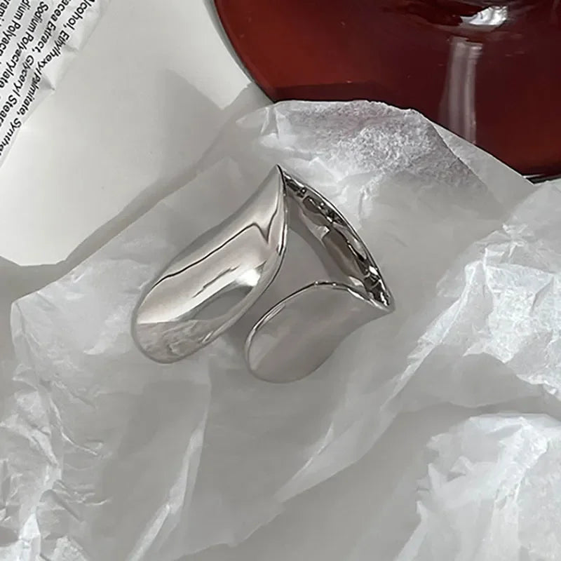 Fashion Silver Color Width Rings Statement Girls Women's Punk Hollow Geometric Wide Rings 2023 Trend Jewelry Gifts Wholesale