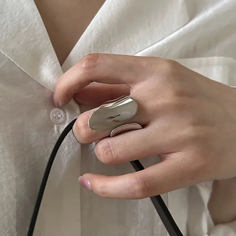 Fashion Silver Color Width Rings Statement Girls Women's Punk Hollow Geometric Wide Rings 2023 Trend Jewelry Gifts Wholesale