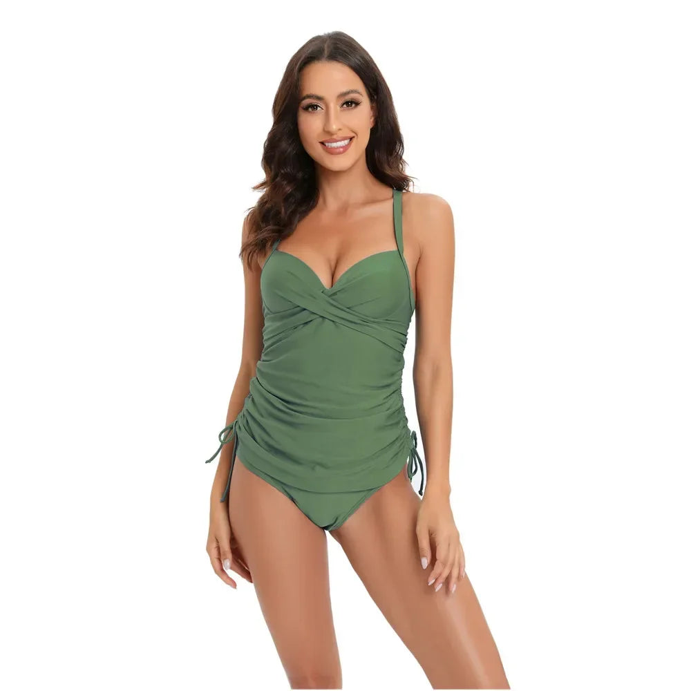 Summer Two Pieces Swimsuits Woman High Waisted Swimwear Female Tankini Sets Beach Wear Bathing Suit Sports Women Swimming Suit