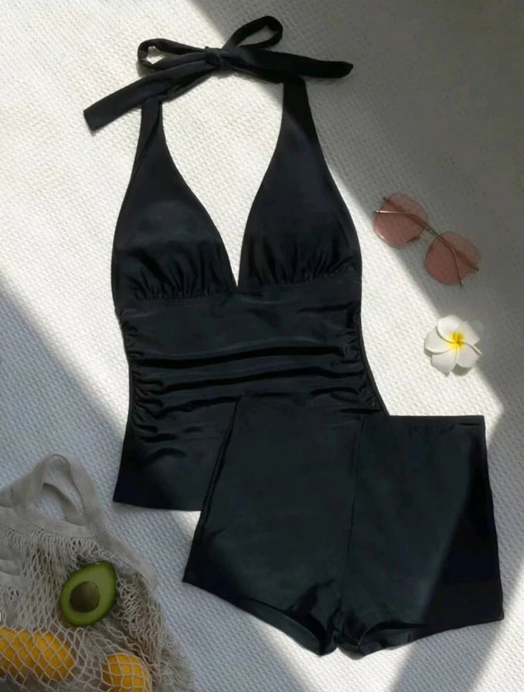 New Summer Swimsuit Women Push Up Swimming Suit Shorts Tops Set Bathing Suit High Waist Beachwear Monokini Swimwear Women