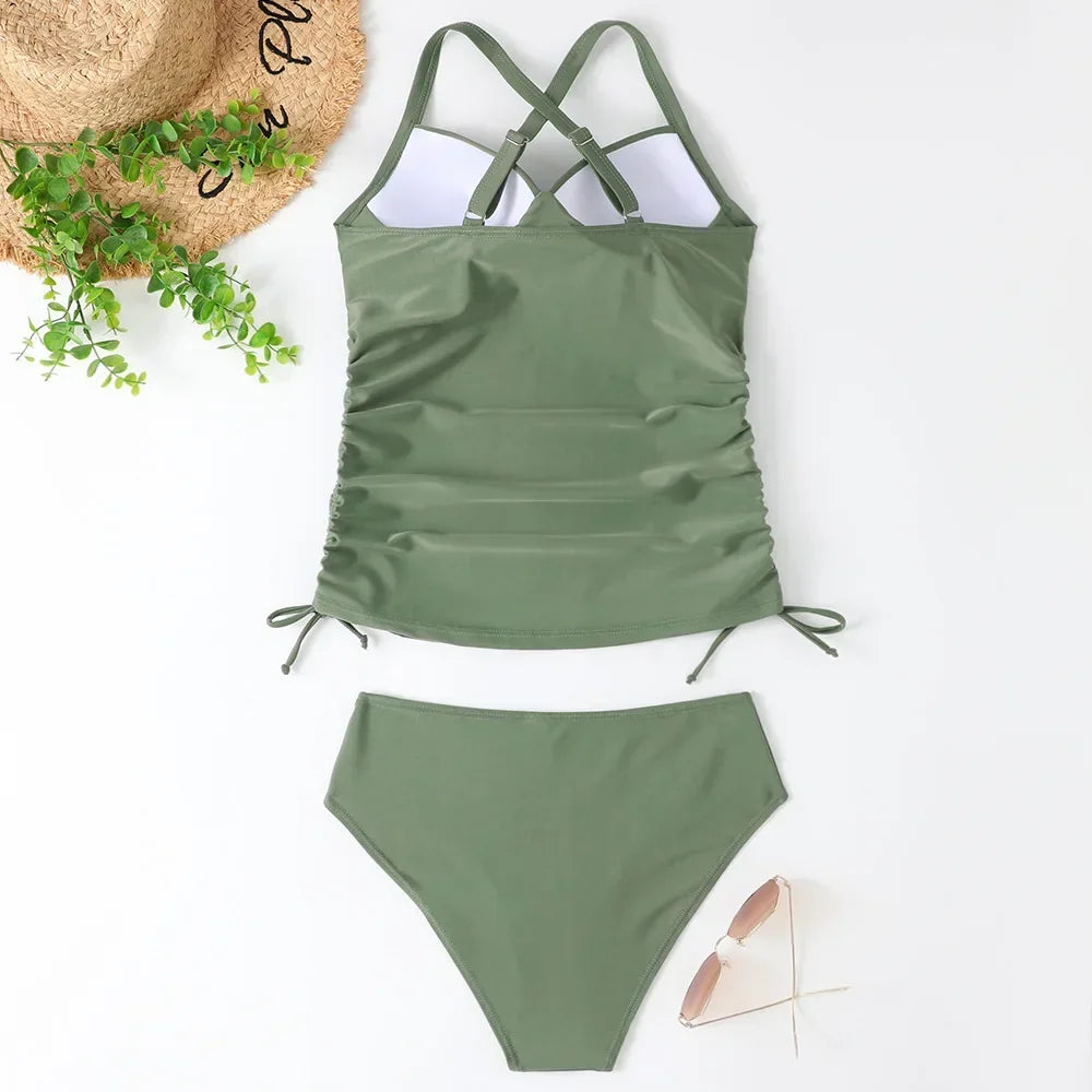 Summer Two Pieces Swimsuits Woman High Waisted Swimwear Female Tankini Sets Beach Wear Bathing Suit Sports Women Swimming Suit