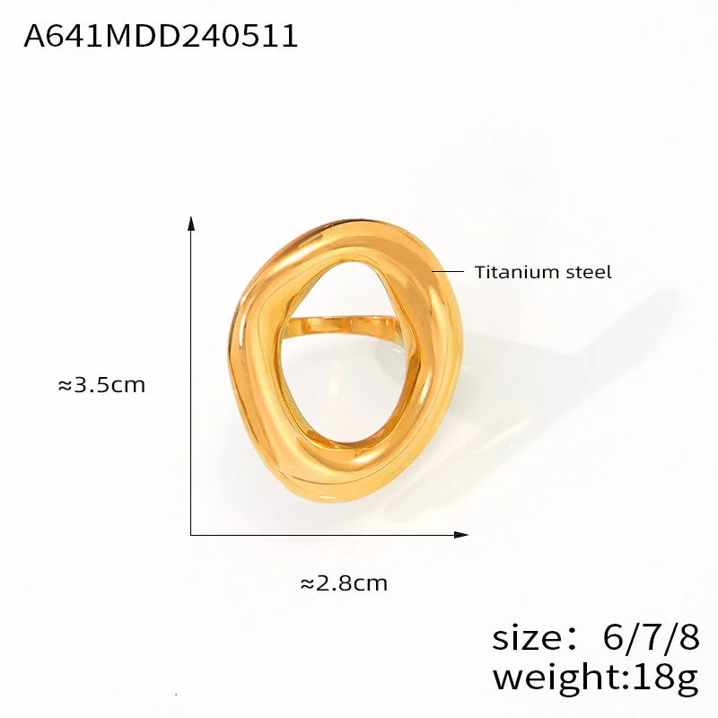 Fashion Minimalist Large Rings For Women Stainless Steel Gold Plated Waterproof Hip-hop Women's Finger Ring Aesthetic Jewelry