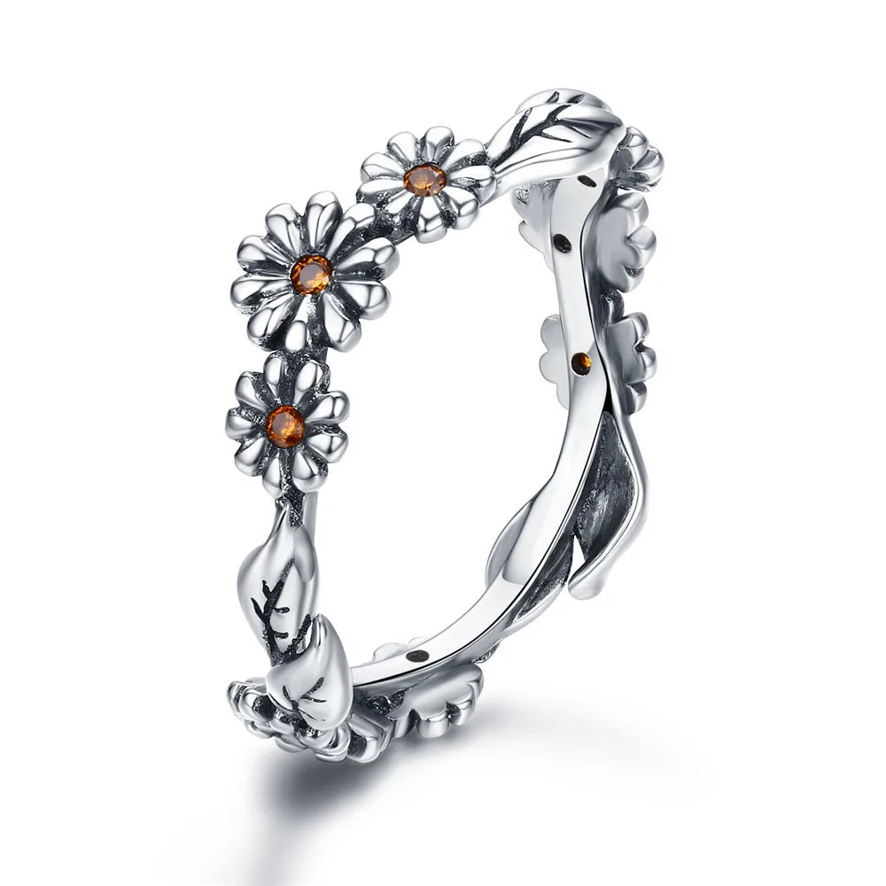 Fashion Rings For Women 2019 BISAER 925 Sterling Silver Daisy Flower Finger Rings For Women Sterling Silver 925 Jewelry Anel