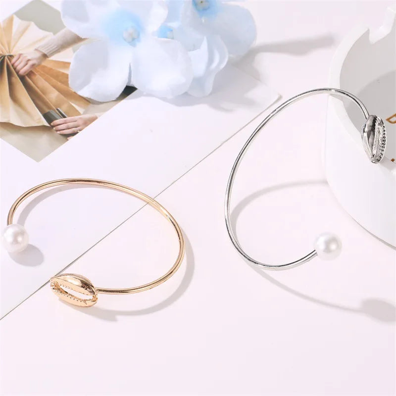 Bling Shell Shaped Bracelet For Women Trend Elegant Heavy Metal Geometry Adjustable Pearl Bracelet Hand Jewelry Accessories Gift
