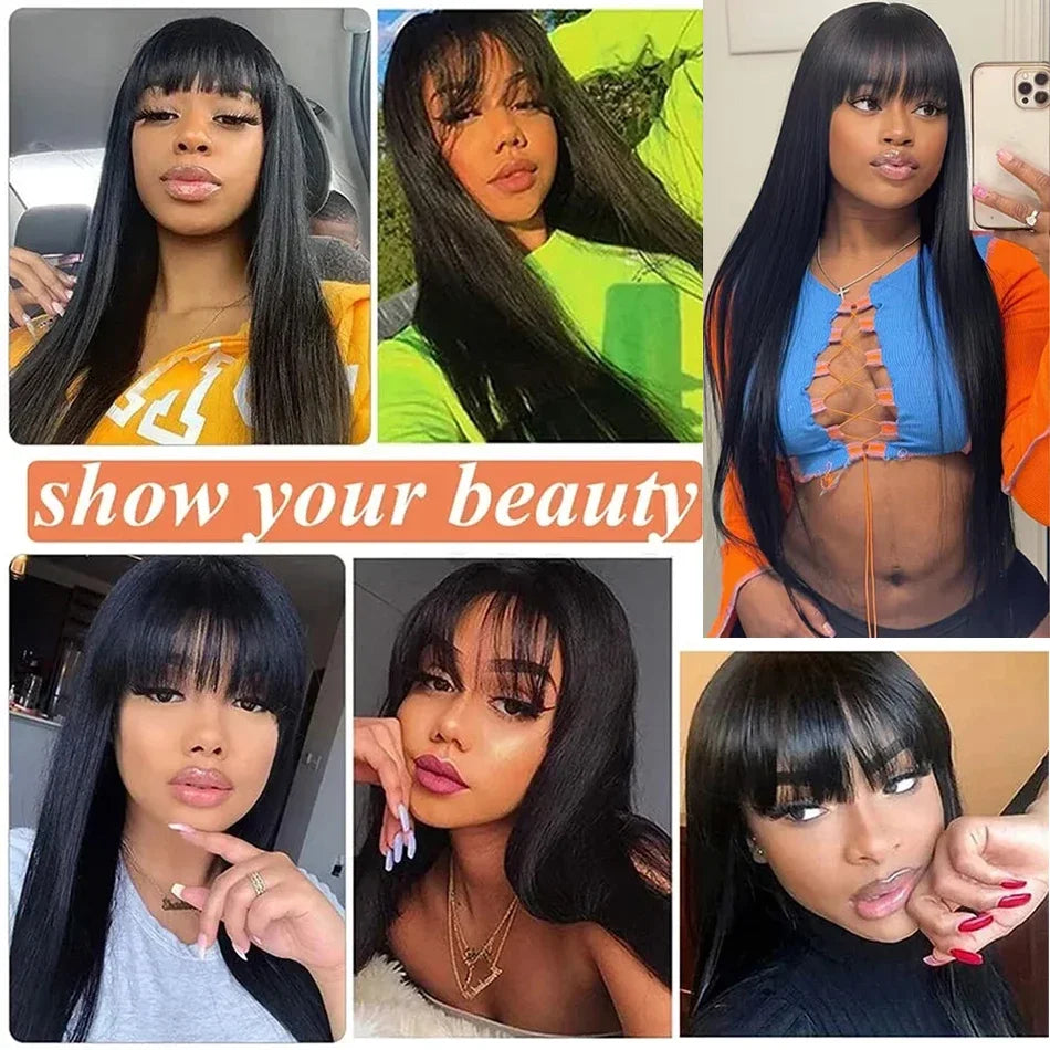 12A Straight Human Hair Wig With Bang Brazilian Wig Wholesale Fringe Wig Long Inch Full Machine Made Wig For Women Short Bob Wig
