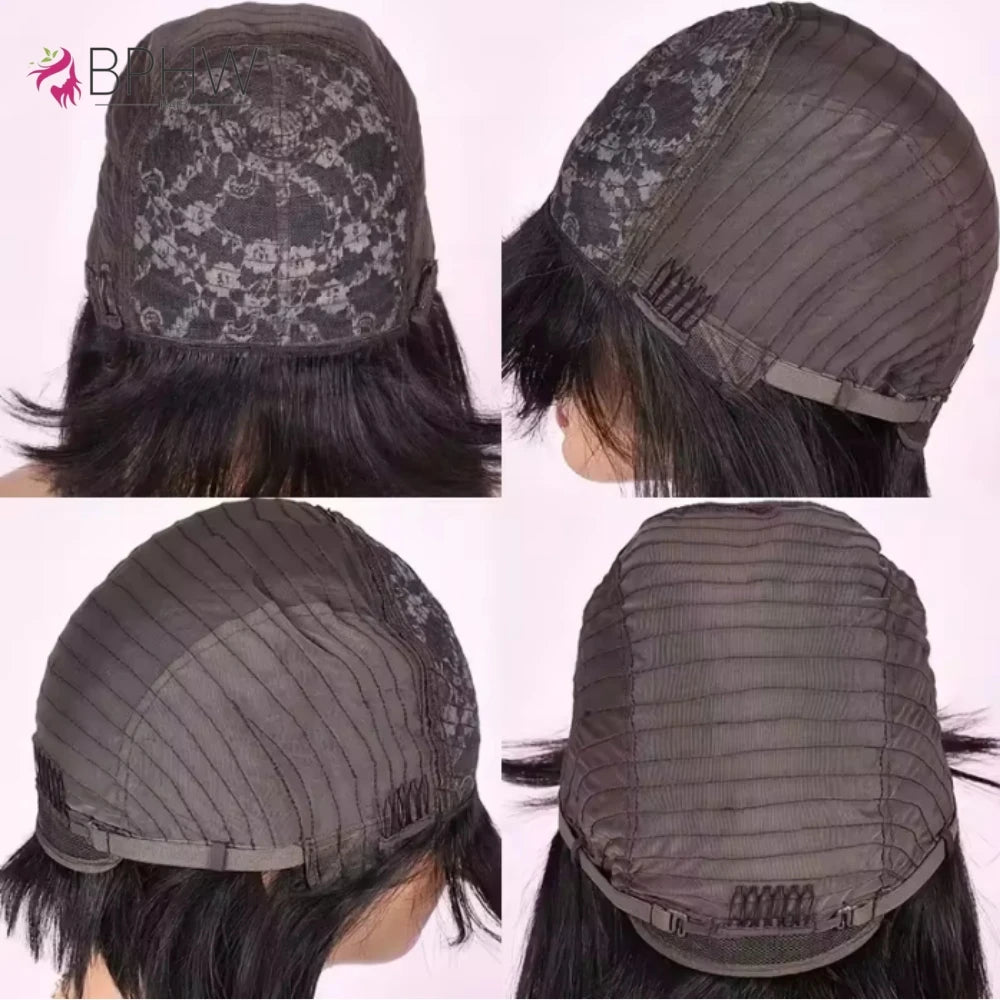Straight Human Hair Wigs Full Machine Made 100% Human Hair Wigs With Bangs For Women Brazilian Cheap Wig On Sale Clearance BPHW