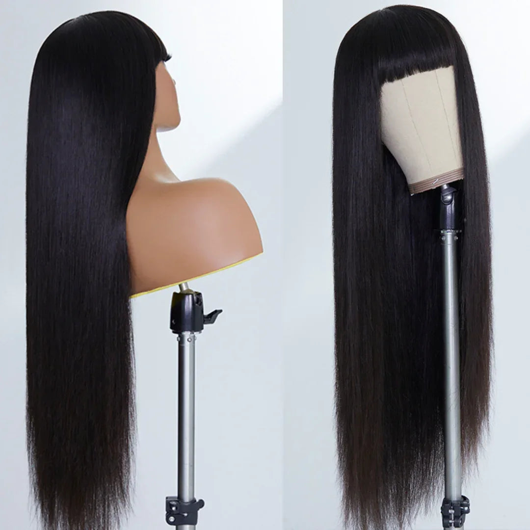 12A Straight Human Hair Wig With Bang Brazilian Wig Wholesale Fringe Wig Long Inch Full Machine Made Wig For Women Short Bob Wig
