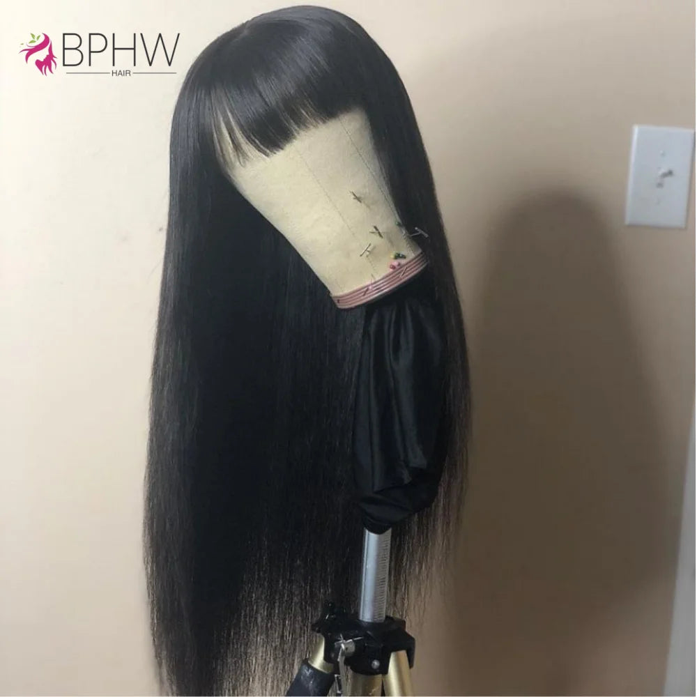 Straight Human Hair Wigs Full Machine Made 100% Human Hair Wigs With Bangs For Women Brazilian Cheap Wig On Sale Clearance BPHW