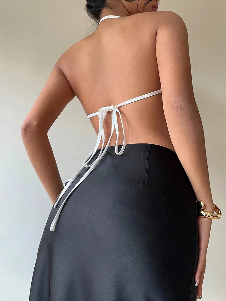 2025 New Summer Hot Girls Halter Neck Irregular Sexy Bellyband Top Street Shot Fashion Backless Outside Wearing Small Vest Tees