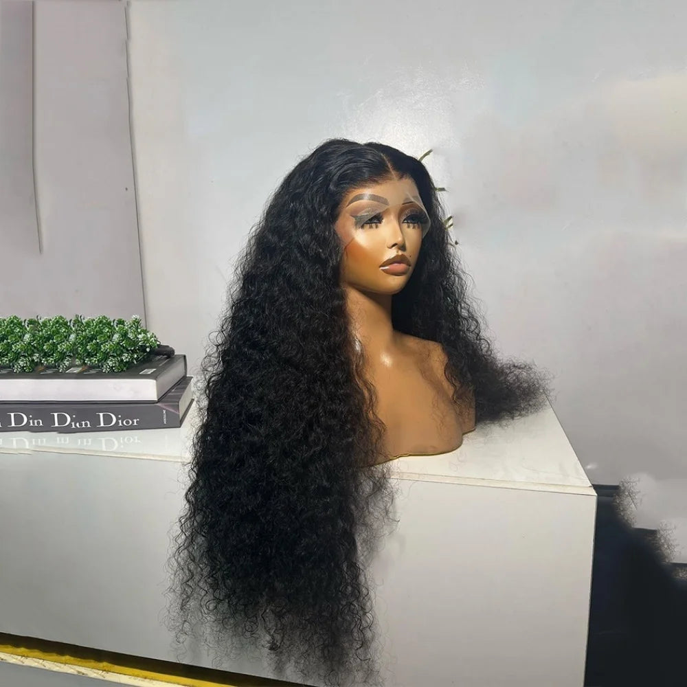 30inch Long Kinky Curly Human Hair Natural Black 13x6 HD Lace Front Wigs Brazilian Free Part Pre plucked with Baby Hair Glueless