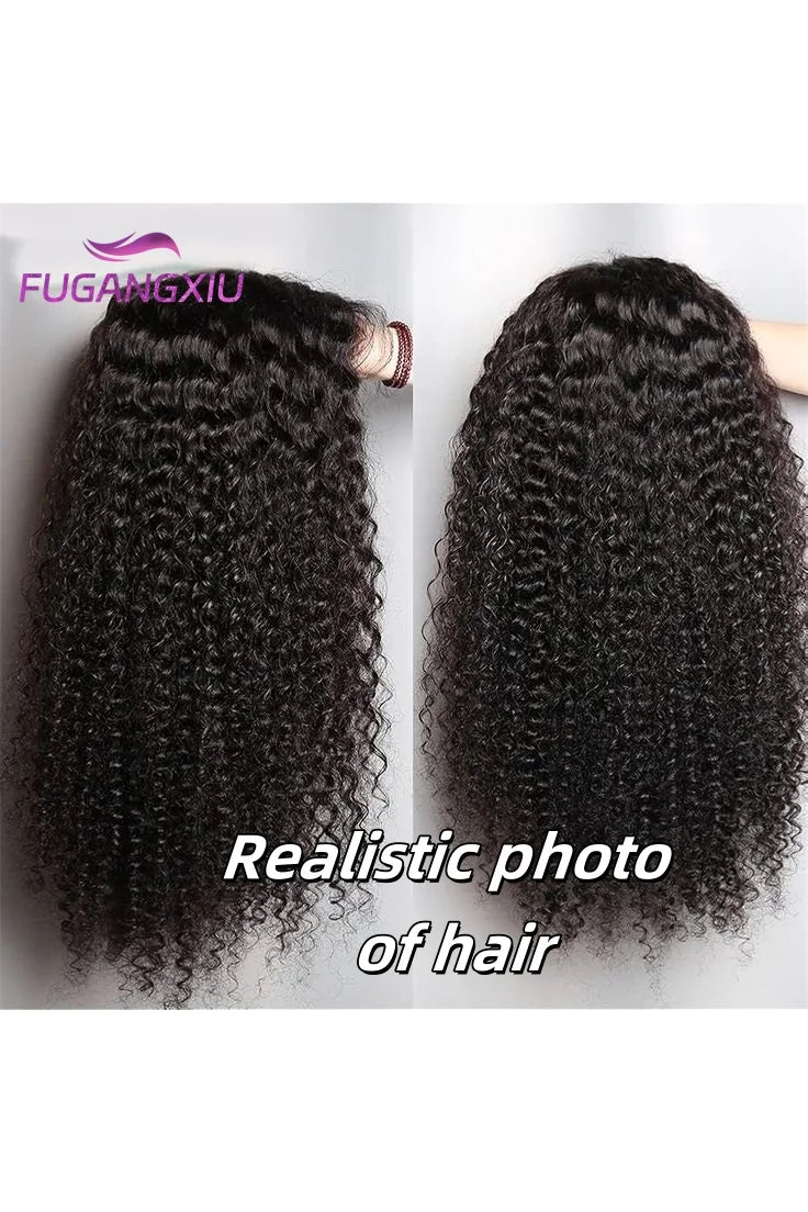 Long Kinky Curly Human Hair Wig For Women Raw Indian Hair 13X4 Transparent Lace Frontal Wig Pre-plucked 30 Inch Natural Color