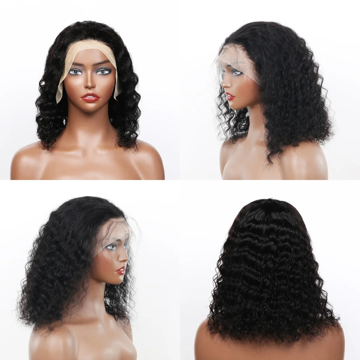 Deep Wave 180% Density Pre-Plucked Side Part Short Bob 13*4 Lace Frontal Brazilian Virgin Human Hair Wigs For Black Woman