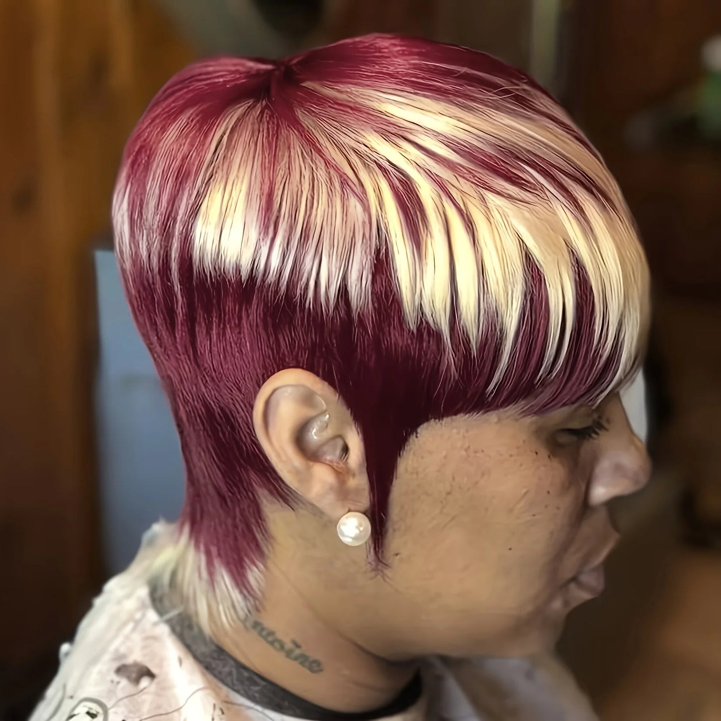 Human Hair Wig Pixie Cut Wig Highlight Short Wig With Bangs Human Hair machine made Wig For Women