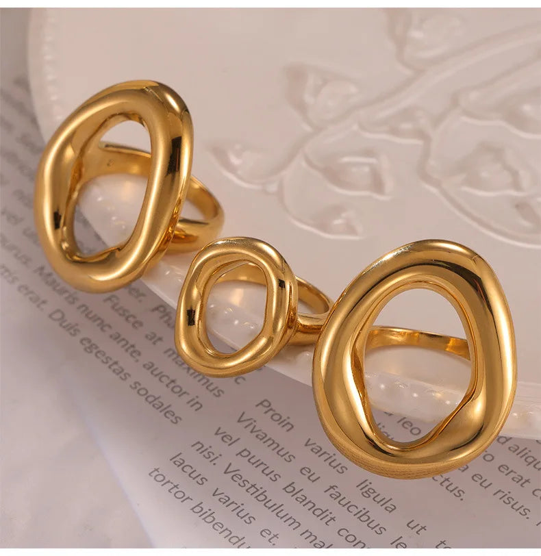 Fashion Minimalist Large Rings For Women Stainless Steel Gold Plated Waterproof Hip-hop Women's Finger Ring Aesthetic Jewelry