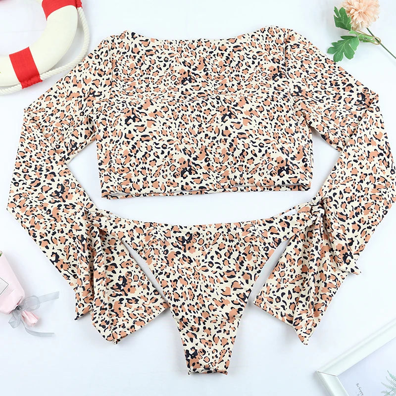 Sexy Women Swimsuit 2025 Bikinis Set Long Sleeve Swimwear Surfing Two Piece Swimsuit Tankini Swimming Bathing Suit Beach Wear
