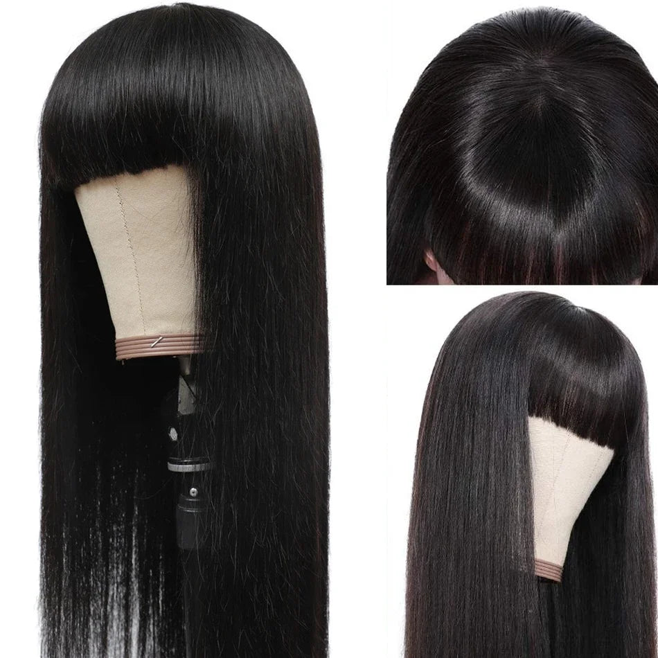 12A Straight Human Hair Wig With Bang Brazilian Wig Wholesale Fringe Wig Long Inch Full Machine Made Wig For Women Short Bob Wig