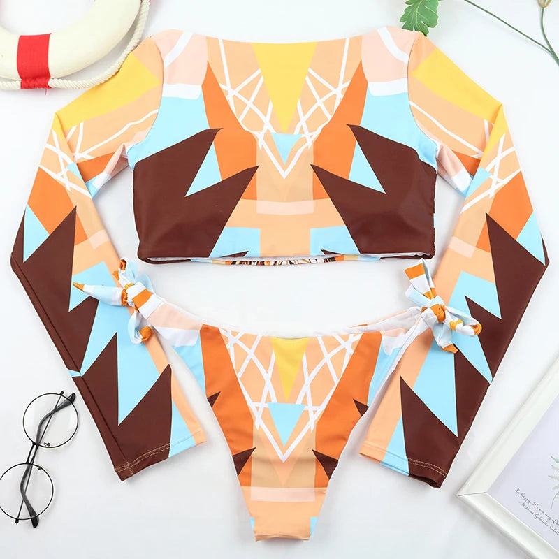 Sexy Women Swimsuit 2025 Bikinis Set Long Sleeve Swimwear Surfing Two Piece Swimsuit Tankini Swimming Bathing Suit Beach Wear