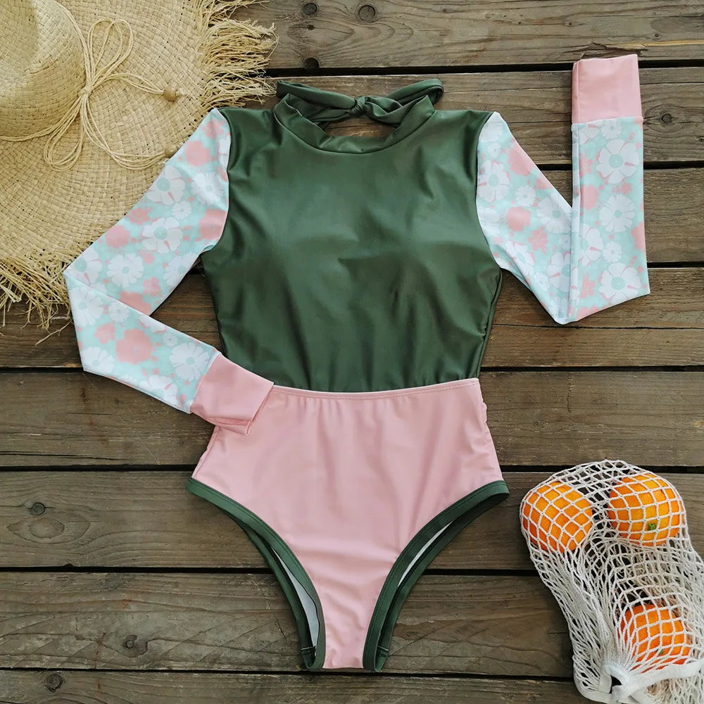Sexy Women Swimsuit 2025 Bikinis Set Long Sleeve Swimwear Surfing Two Piece Swimsuit Tankini Swimming Bathing Suit Beach Wear
