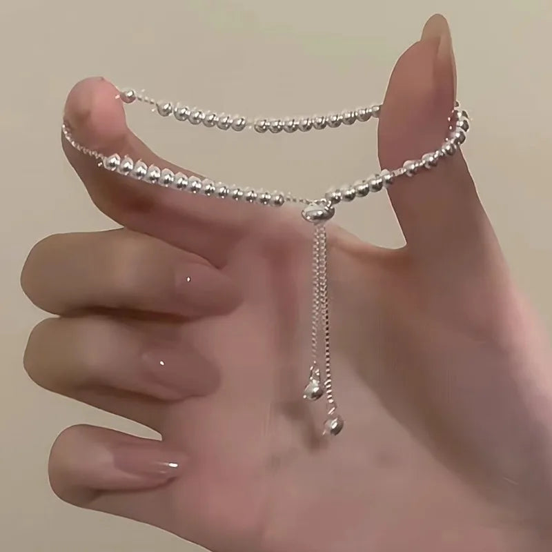 925 Sterling Silver Beads Bracelets for Women 100% Solid Adjustable Handmade Simple Design Fashion Party Wedding Jewelry Gifts