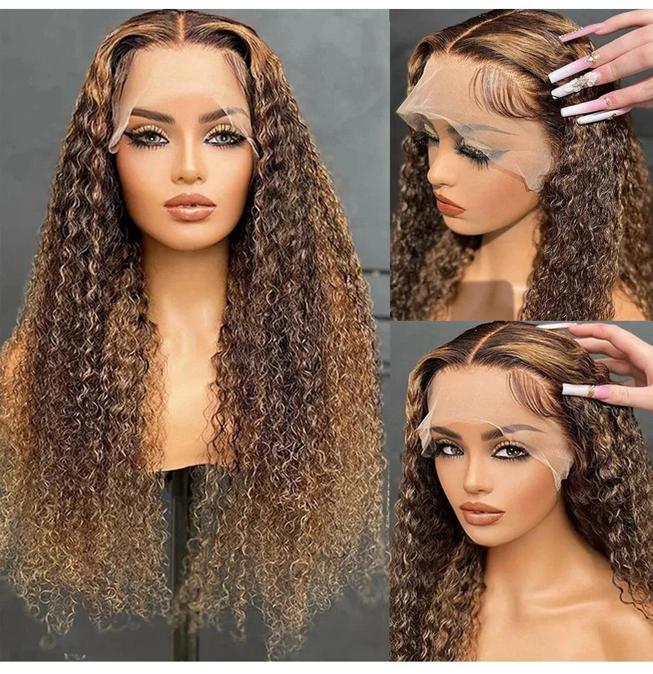Highlight Wig Human Hair Deep Wave 13x4 Lace Frontal Wig Curly Ombre Transparent Lace Front Wig Colored Honey Blonde Lace Wig
