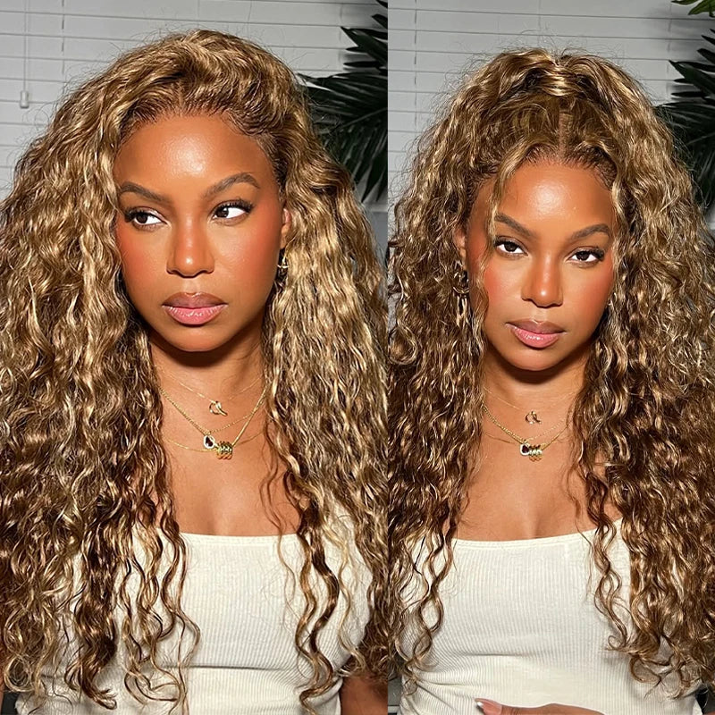 High Density 30 Inch Deep Wave 13x4 HD Lace Front Human Hair Wig Water Wave Curly Transpare Ombre Brown Wig Human Hair For Women