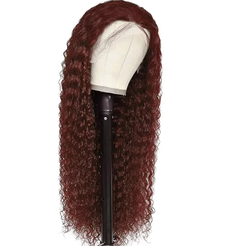 36 Inches Curly Wigs 13×6 Lace Front Human Hair Wig Reddish Brown Glueless Wigs Human Hair Water Wave Human Hair Wigs