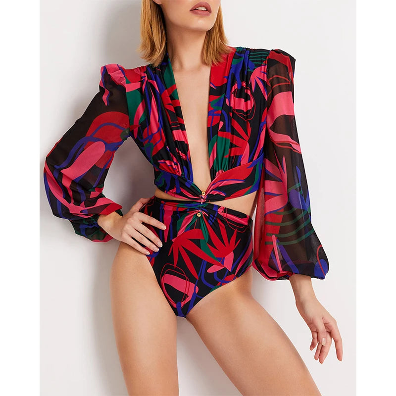 Sexy Women Swimsuit 2025 Bikinis Set Long Sleeve Swimwear Surfing Two Piece Swimsuit Tankini Swimming Bathing Suit Beach Wear