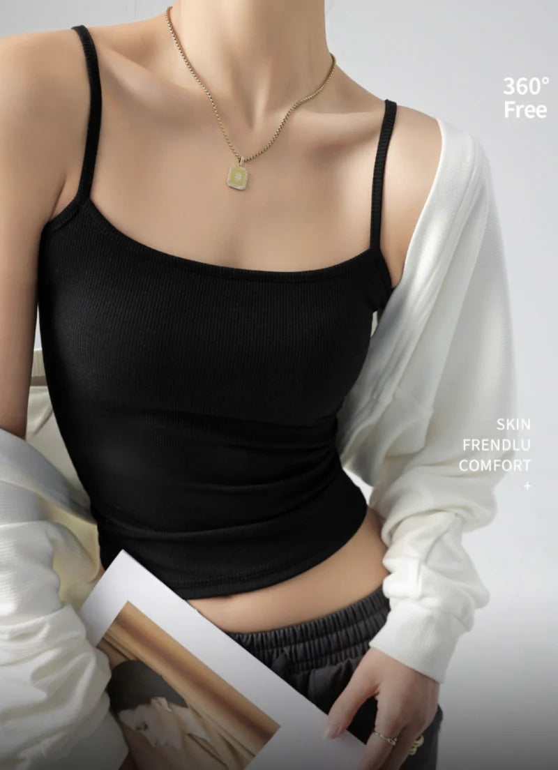 Hot New Solid Color Sexy Tank Tops Soft Spaghetti Strap Crop Tops Summer Casual Camisole Sleeveless Basic Vest Summer Women Tops