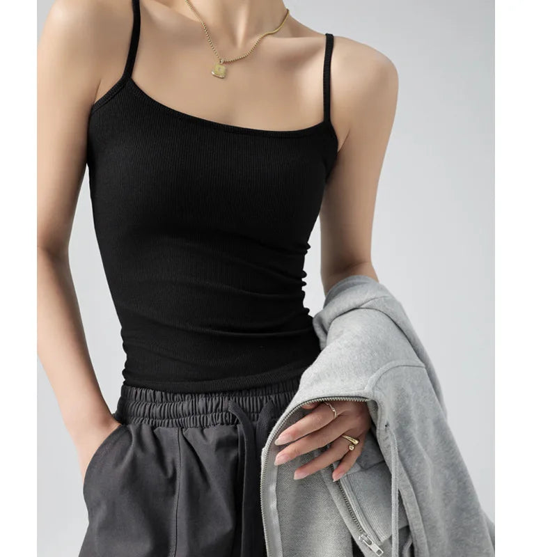 Hot New Solid Color Sexy Tank Tops Soft Spaghetti Strap Crop Tops Summer Casual Camisole Sleeveless Basic Vest Summer Women Tops