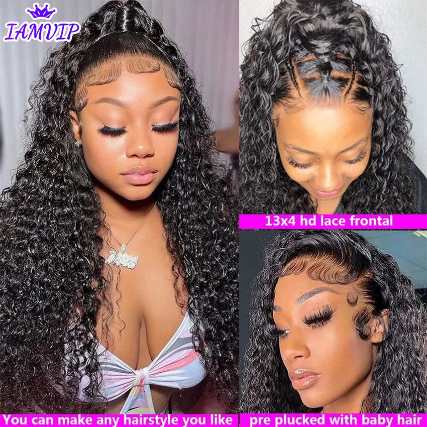 Hd Transparent Deep Wave Frontal Wig 13x6 Hd Lace Curly Lace Front Human Hair Wigs For Women Wet And Wavy 4x4 Water Closure Wig