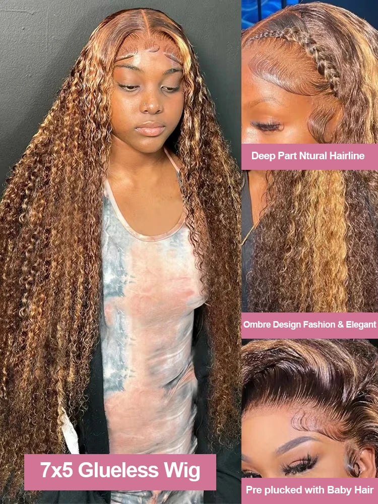 High Density 30 Inch Deep Wave 13x4 HD Lace Front Human Hair Wig Water Wave Curly Transpare Ombre Brown Wig Human Hair For Women