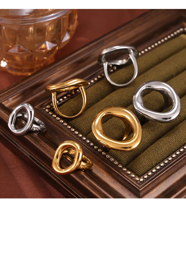 Fashion Minimalist Large Rings For Women Stainless Steel Gold Plated Waterproof Hip-hop Women's Finger Ring Aesthetic Jewelry