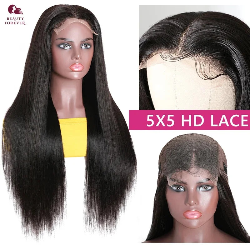 Beautyforever Glueless Straight Human Hair Wig Preplucked 13x4 Lace Front Human Hair Wig Brazilian 5x5 HD Lace Wig