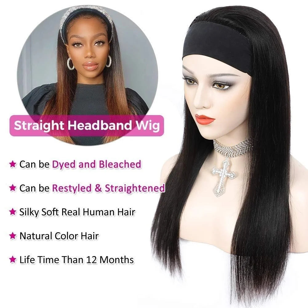 Brazilian Human Hair Wig Bone Straight Headband Wigs Human Hair For Women Full Machine Made Wigs Human Hair Lazy Gilrs Friendly