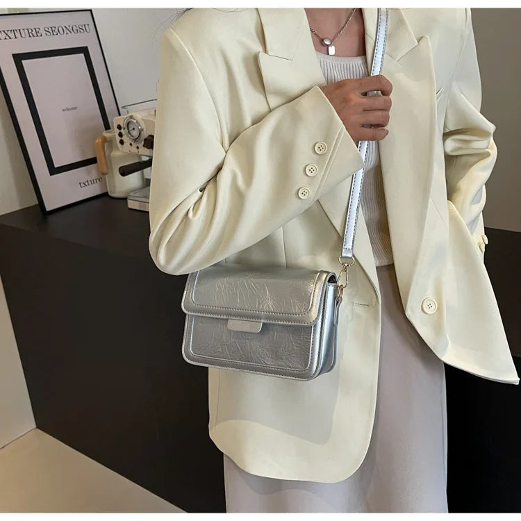 2025 New Fashion Glossy Square Bag for Women, Minimalist Versatile Shoulder Bag Crossbody Purse, Office Commuter Handbag, Trendy