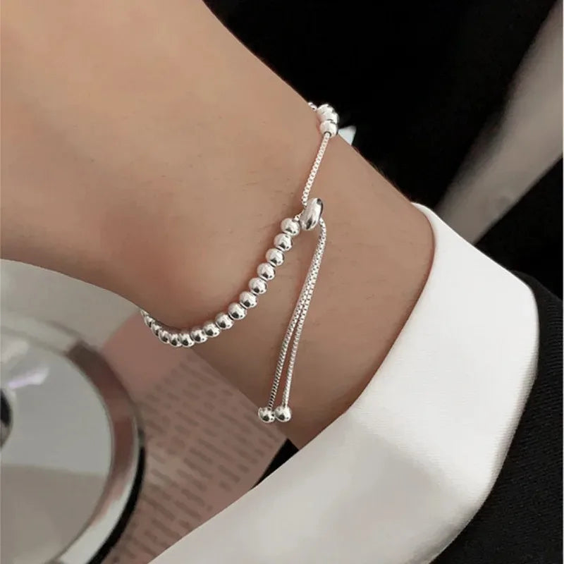 925 Sterling Silver Beads Bracelets for Women 100% Solid Adjustable Handmade Simple Design Fashion Party Wedding Jewelry Gifts