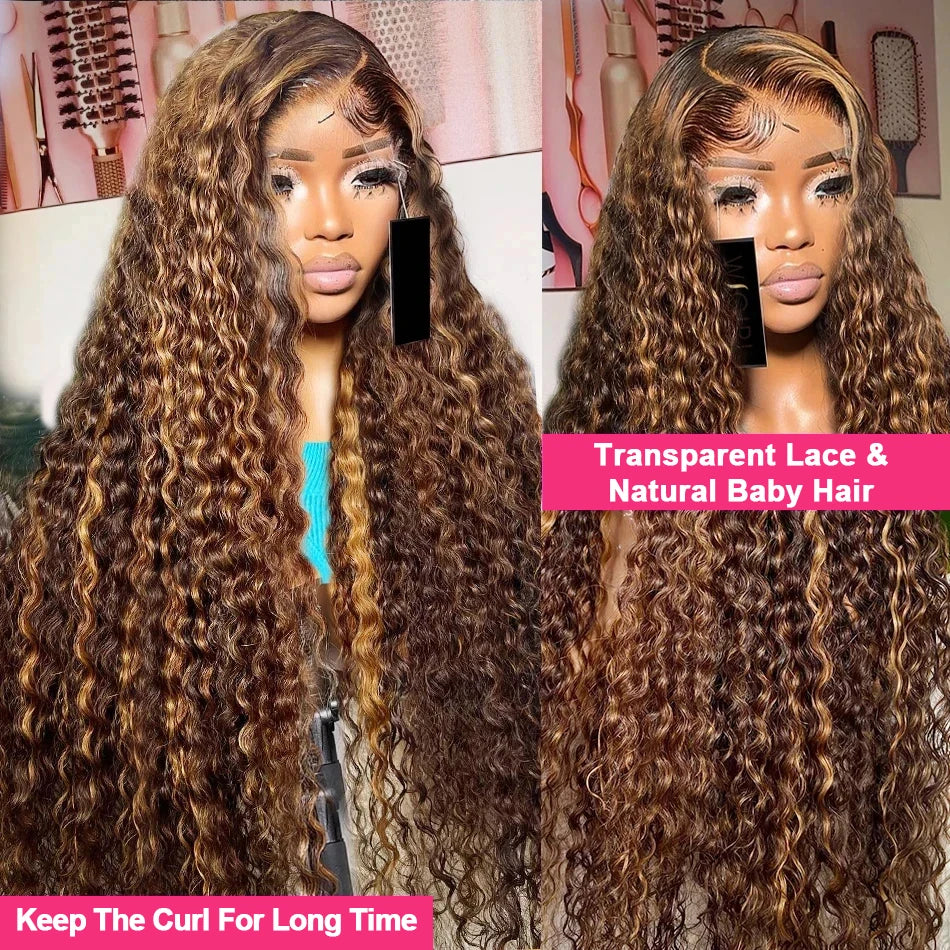 Highlight Wig Human Hair Deep Wave Frontal Wig 13x4 Water Wave Curly Lace Front Human Hair Wig For Women Colored Lace Wig