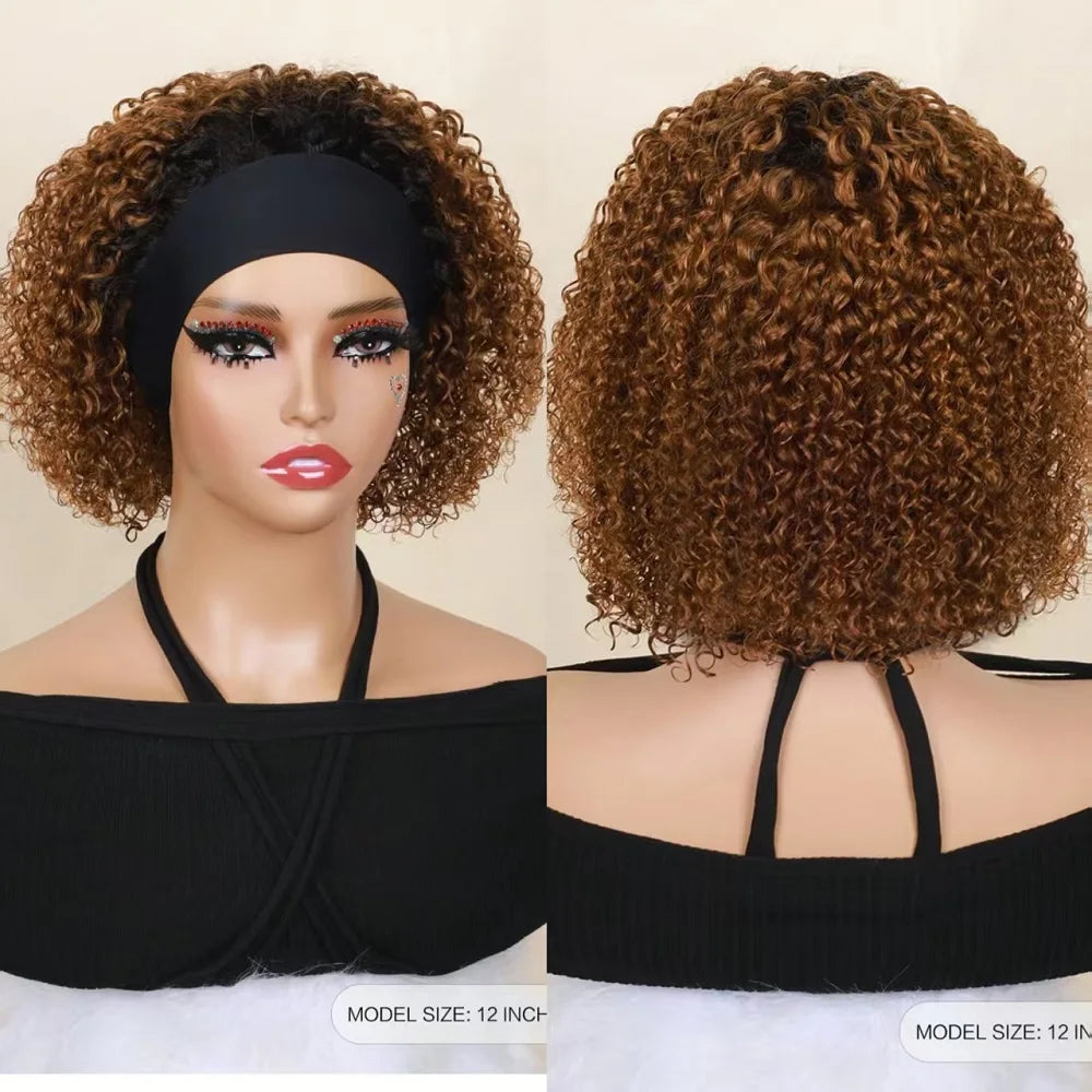 Short Curly Wig Kinky Curly Headband Wigs Human Hair For Women OT30 Color Full Machine Made Bob Wig Brazilian Human Hair Wig
