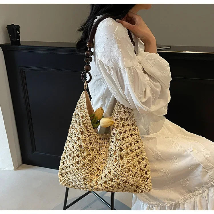 2025 New Fashion Popular Boho Woven Straw Handbag Summer Beach Crossbody Bag Fashion Knitted Purse Outdoor Leisure