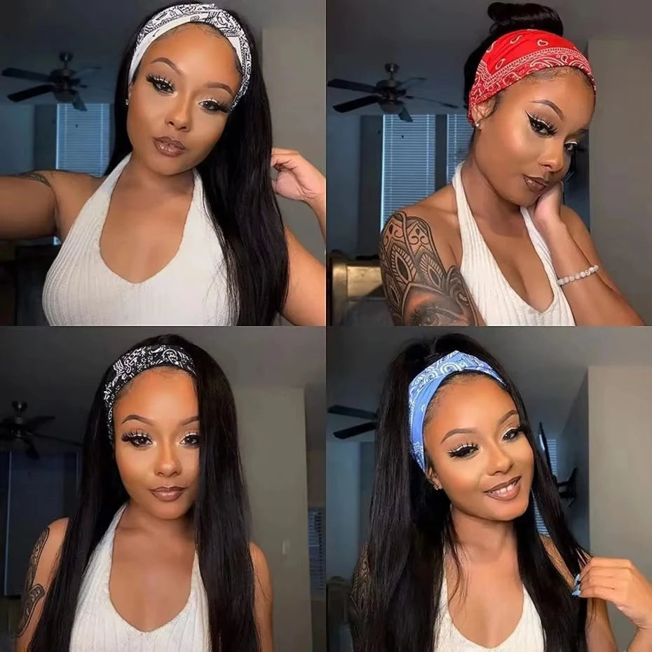 Straight Headband Human Hair Wig Straight Headband Wigs Human Hair Brazil Full Machine Made Wig On Sale 180% Density