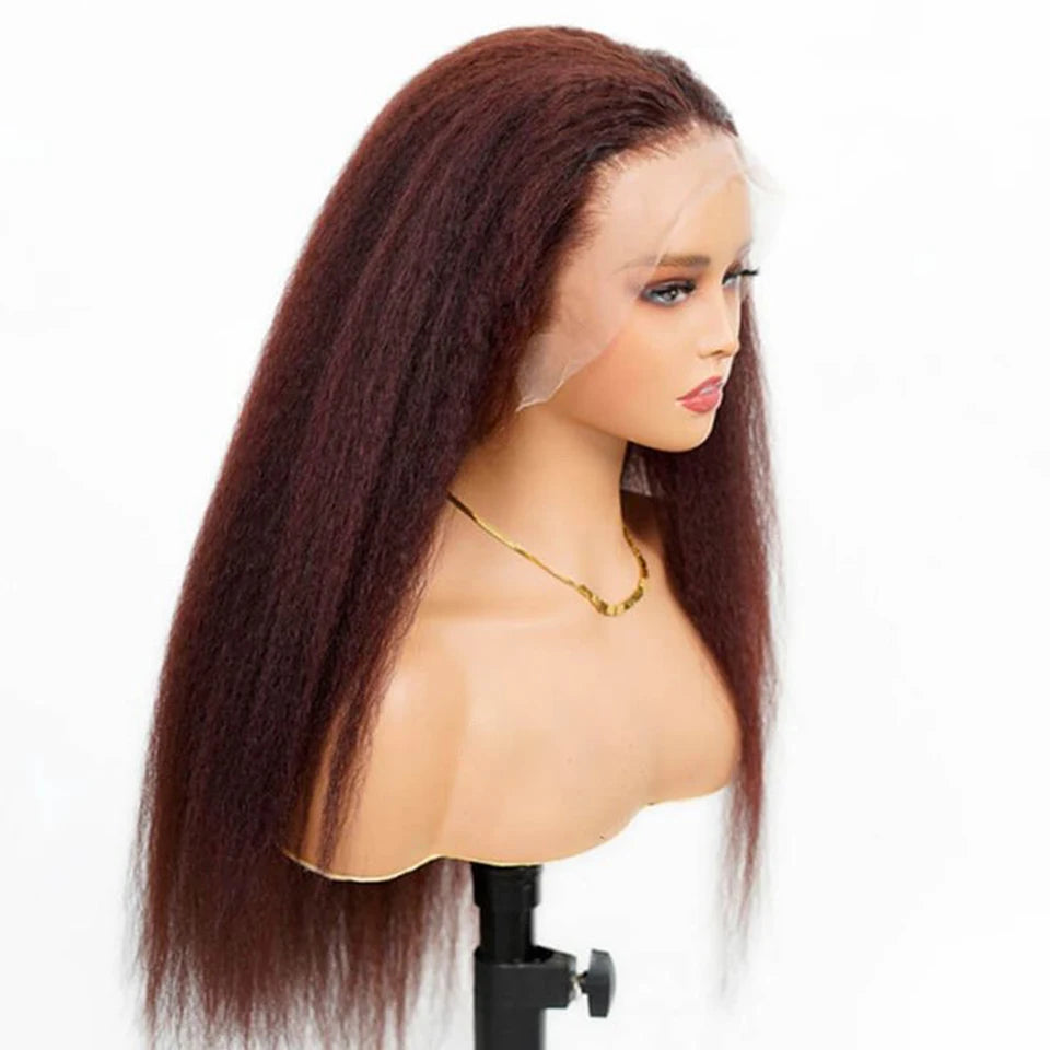 Reddish Brown Wig Kinky Straight Human Hair Wigs Curly Front 13x6 Hd Lace Frontal Wig Glueess Brazilian Wigs On Sale Clearance
