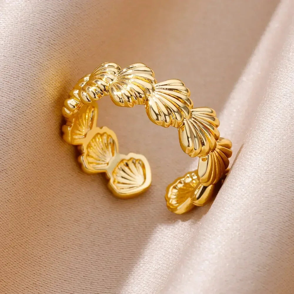 2025 Fashion Geometry Flower Rings For Women Gold Color Stainless Steel Finger Ring Trend Luxury Boho Aesthetic Jewelry