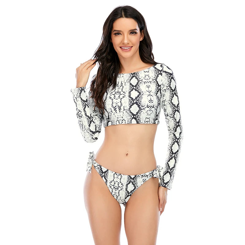 Sexy Women Swimsuit 2025 Bikinis Set Long Sleeve Swimwear Surfing Two Piece Swimsuit Tankini Swimming Bathing Suit Beach Wear