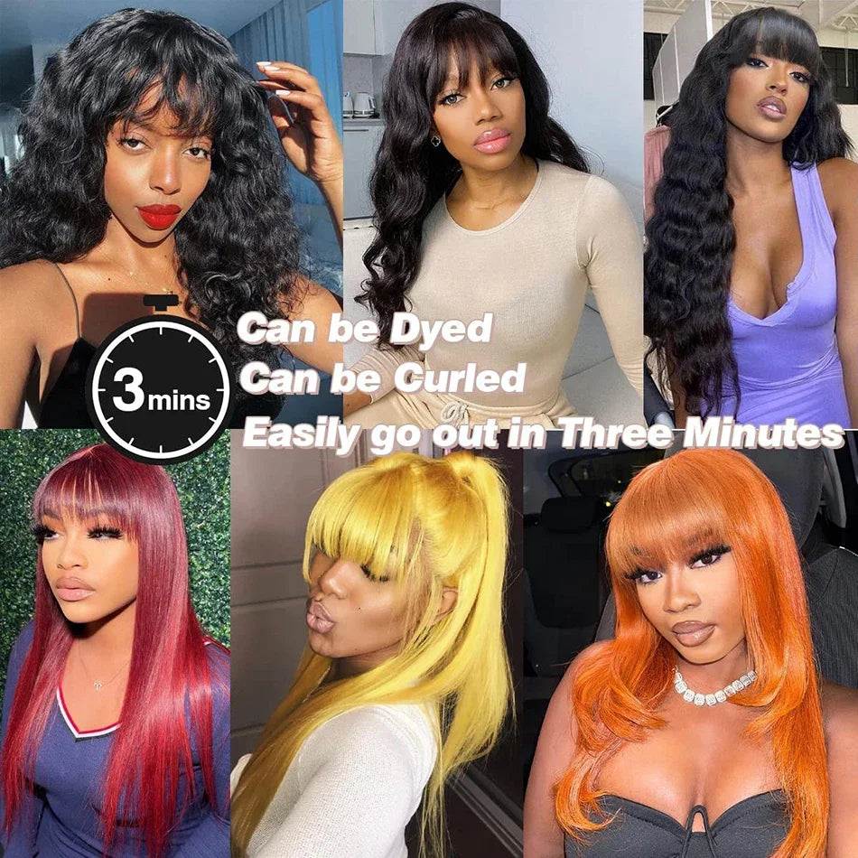 3x1 Hd Lace Straight Human Hair Wig With Bangs Short Bob Human Hair Wigs For Black Women Brazilian 30 34 Inch Long Fringe Wig