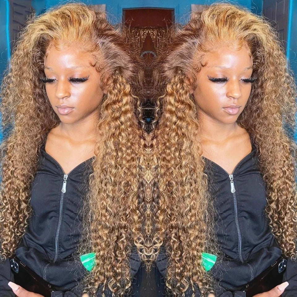 High Density 30 Inch Deep Wave 13x4 HD Lace Front Human Hair Wig Water Wave Curly Transpare Ombre Brown Wig Human Hair For Women