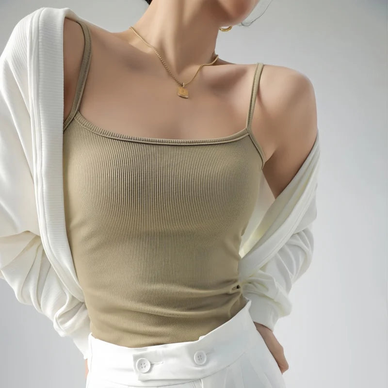 Hot New Solid Color Sexy Tank Tops Soft Spaghetti Strap Crop Tops Summer Casual Camisole Sleeveless Basic Vest Summer Women Tops