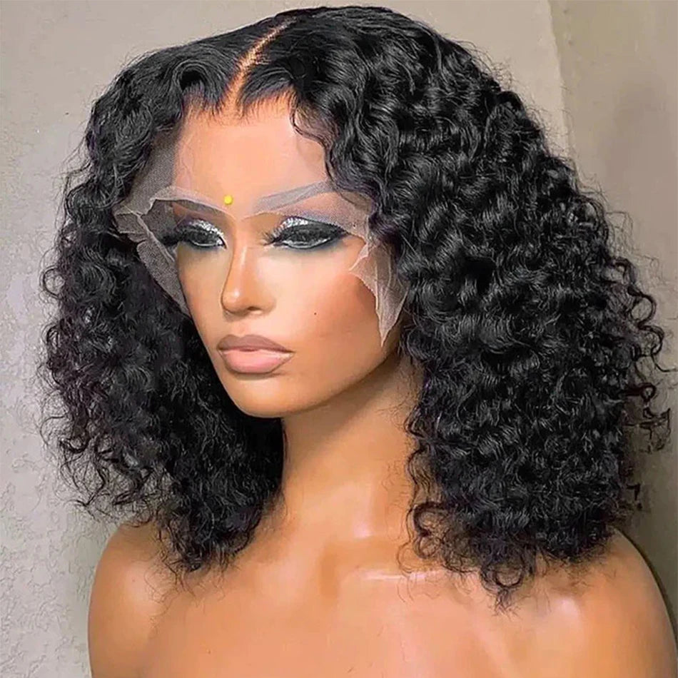 Wear And Go 13x4 Deep Wave Human Hair Short Bob Wigs For Women Ready To Go Glueless Kinky Curly Lace Front Wig Pre Cut No Lace
